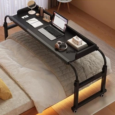 Image of ZHFASDS Mobile Overbed Table，Computer Table With Wheels Adjustable Height Portable Desk Castor Over Bed 115 210cm Medical Wheels(Color:Black)