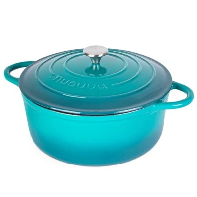 Image of Cast Iron Dutch Oven with Lid Non Stick Ovenproof Enamelled Casserole Pot Sturdy Cookware Teal, 7.3 Quart, 30cm by Nuovva