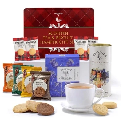 Image of Hattie&#039;s Gifts Scottish Afternoon Tea Hamper Contains Luxury Shortbread, Famous Edinburgh and Biscuits Gift Set for Christmas Hampers &amp; Gourmet from Scotland
