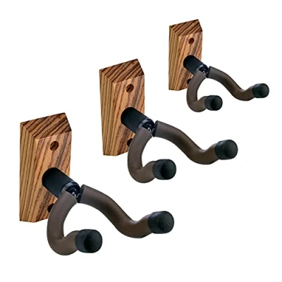 Image of PUNK Guitar Wall Hangers 3 Pack,Guitar Ukulele Mount,Guitar Hanger Hooks,Holders,Stand,Zebra Hardwood Mount Hanger,for Acoustic,Electric,Guitar,Bass,Banjo,Mandolin,Ukulele