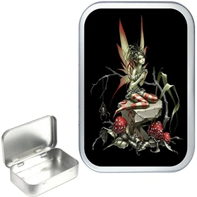 Image of FAIRY MUSHROOM 50ml, 1oz SILVER HINGED TOBACCO TIN,PILL BOX,STORAGE TIN