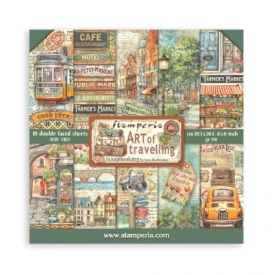 Image of Stamperia Scrapbook Paper Pad for Scrapbooking, Albums, Card Making, Bullet Journals, and More, Acid Free, Double Sided, Perfect Hobbies, Crafts, Gifting (Art of Travelling) (20.3 x 20.3 cm)