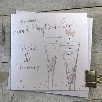 Image of Son &amp; Daughter in Law 5th Wood Wedding Anniversary Flutes by White Cotton Cards