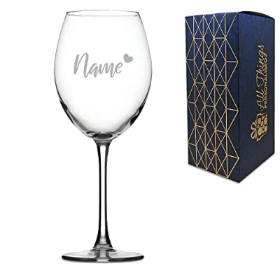 Image of Personalised Engraved Enoteca Wine Glass with Name and Heart Design, Gift Boxed, Personalise Any