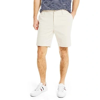 Image of Nautica Men&#039;s Classic Fit Flat Front Stretch Solid Chino 8.5&quot; Deck Shorts Casual, Noon Blue, 38