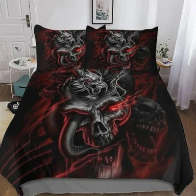 Image of Gothic, Skeleton Duvet Cover Set with Pillowcases Printed Bedding Zipper Closure Comforter 2 Pieces Hypoallergenic Soft Microfiber Quilt King (220x240cm)