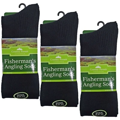 Image of Get The Trend 3 Pairs Mens Fisherman Angling Socks Long Length Wool Rich Outdoor (6 11, Navy)