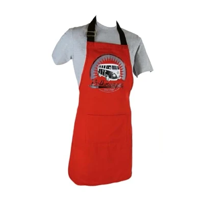 Image of BRISA VW Collection Volkswagen Cooking Kitchen Grill Baking Apron for Women &amp; Men with T1 Bus Campervan Motif (Vintage Logo/Red)