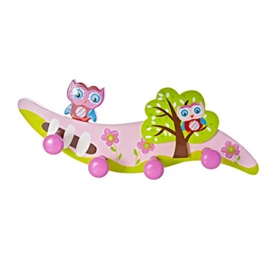 Image of Mousehouse Gifts Pink Owl Coat Hooks Wall for Girls Themed Nursery or Bedroom