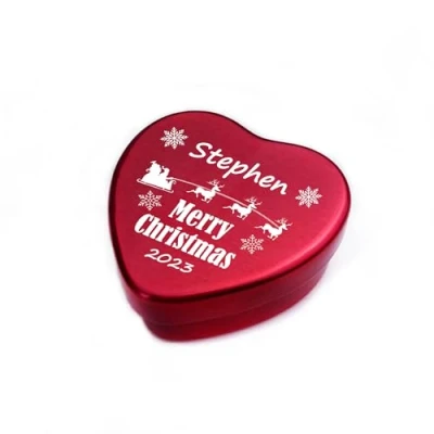 Image of Red Ocean Personalised Merry Christmas Heart Shaped Tin Gift For Daughter Son Mum Dad Friend Keepsake
