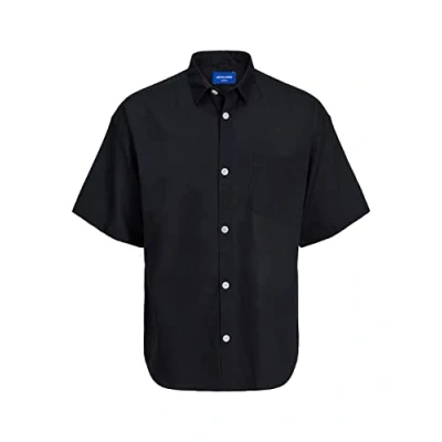Image of JACK &amp; JONES Men&#039;s Jorflores Linen Shirt Ss, Black, L