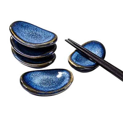 Image of Japanese Antique Chopstick Rest, Ceramic Chopsticks Holder Set of 5, Spoon Fork Knife