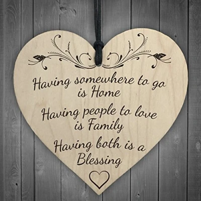 Image of RED OCEAN Having Home &amp; Family BLESSING Friendship Mum Sister Hanging Heart Wood Plaque