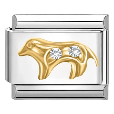 Image of Quiges 9mm Italian Style Charm Link Module Stainless Steel Zirconia Gold Dog for Bracelets