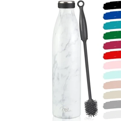 Image of Milu Stainless Steel Drinking Bottle 350ml 500ml 750ml 1L 1,5L Thermo Bottle, Insulated Water Leak Proof Double Walled, Carbonated incl. Cleaning Brush (Marble, 1,5L)