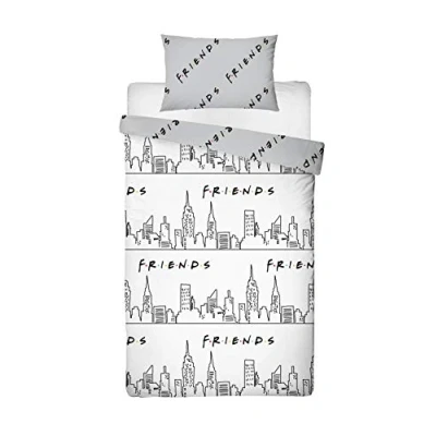 Image of Character World Friends TV Show Scene Single Duvet Cover Officially Licensed Reversible Two Sided White Manhattan Design with Matching Pillowcase, Polyester, (Single Duvet), FRISCNDS001UK1