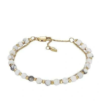 Image of Fossil Bracelet for Women All Stacked Up Howlite, Chain Beaded Bracelet, Length: 165mm+35mm, Width: 4mm, JF04443710