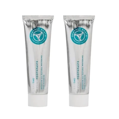 Image of Brother Earth Sustainable Toothpaste (2 Pack) with 1450 PPM Fluoride Natural Whitening Hydroxyapatite Vegan Infinitely Recyclable Aluminium Tube 2 x 100ml