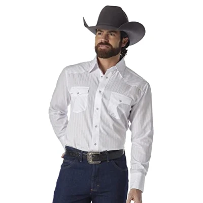 Image of Wrangler Men&#039;s Sport Western Two Pocket Long Sleeve Snap Shirt Shirt, White, S