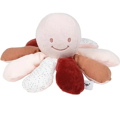 Image of Nattou 8 Activity Plush Octopus, Soft Toy, Stuffed Animal, Cuddly Companion, Cotton/Polyester, Machine Washable, PETA Approved Vegan, 0+ years, 25 cm, (Lapidou Collection) Pink and Rust