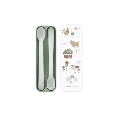 Image of Mepal Baby Feeding Spoon Mio Long Handled Dishwasher Safe Utensils &amp; BPA Free Set of 2 Little Farm