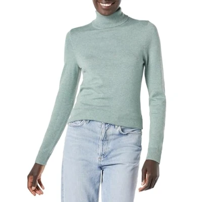 Image of Amazon Essentials Women&#039;s Classic Fit Lightweight Long Sleeve Turtleneck Jumper (Available in Plus Size), Sage Green Heather, XL