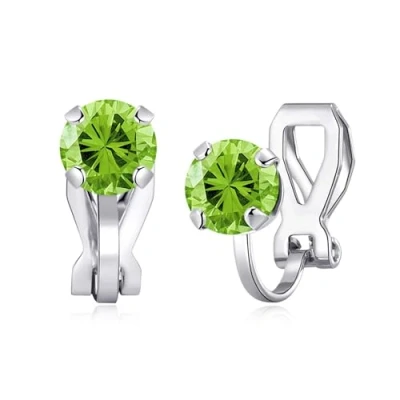 Image of Philip Jones August (Peridot) Birthstone Clip On Earrings Created with Zircondia® Crystals