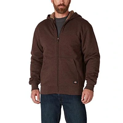 Image of Dickies Men&#039;s Sherpa Lined Fleece Zip Hoodie Jacket, Chocolate Heather, Medium