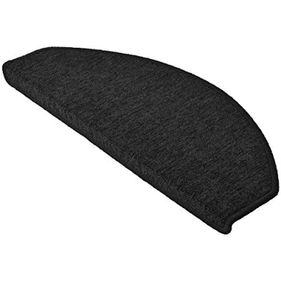 Image of Beautissu Indoor Stair Pads 28x65cm ProStair Set of 15 Tread Mats Non Slip Adhesive Round Mat/Carpet for Stairs Noise Reduction &amp; Floor Protection Anthracite