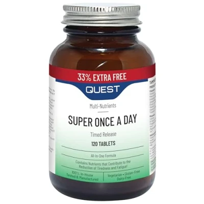 Image of Quest Super Once A Day Multivitamin &amp; Minerals Tablets. 17 Vitamins 12 with Vitamin A, B, C, D, Iron Zinc for Men Women. Optimal Health Helps Reduces Fatigue. (2 x 120 Tablets)
