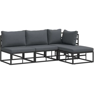 Image of vidaXL Garden Sofa Set with Cushion Pillow 4 pcs Black Aluminium