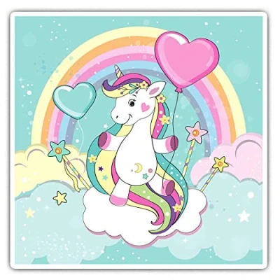 Image of Square Stickers (Set of 2) 10cm Unicorn Rainbow Cloud Horse Kids Laptop Tablet Luggage Scrapbook #14742