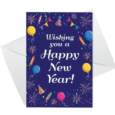 Image of RED OCEAN New Year Card For Family, Happy Years With White Envelope, Eve Celebration Friends, Women