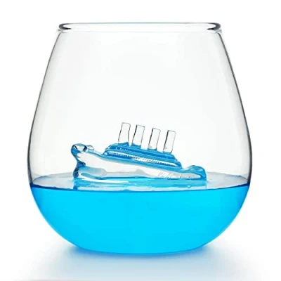 Image of CKB LTD Ship in a Glass Tumbler 500ml Large Ideal for Water Whisky Orange Juices Unique Single Novelty Drinking 1pc