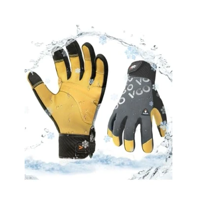 Image of Vgo... Caprina Leather Touchscreen Work Gloves, Multifunctional Assembly Gloves for Mechanic Gardening Building Construction Warehouse (L (Pack of 1), Grey Winter Version)