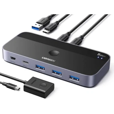 Image of UGREEN USB 3.0 Switch, Switcher 2PC Share C and 3 A Devices Switch 2 in 4 Out with to &amp; Cables Desktop Controller for Keyboard, Mouse, Printer, Stick etc