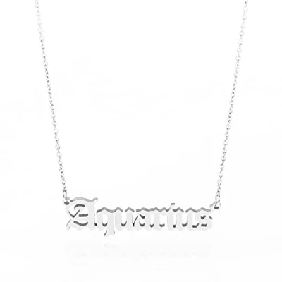 Image of Minegreet Old English Zodiac Necklace for Women, Horoscope Birth Star Sign Letter Astrology Constellation Birthday Gift (Aquarius Silver)
