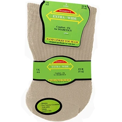Image of TeddyT&#039;s Women&#039;s Extra Wide Comfort Fit Diabetic Travel Socks (3 Pair Pack) (Coffee &amp; Cream)