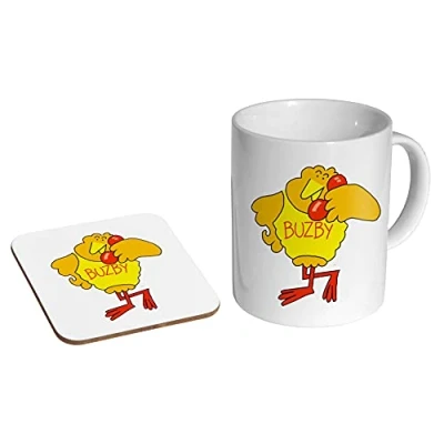 Image of mugmart Buzby Classic TV Ceramic Tea Coffee Mug + Coaster Gift Set …