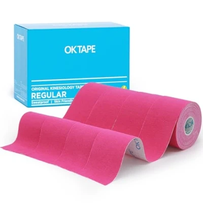 Image of OK Tape Kinesiology Basic Original Cotton Elastic Athletic for Support and Recovery, 5cmx5m Uncut Roll 4 Rolls,Pink
