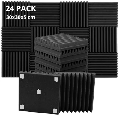 Image of ROVSON Acoustic Panels, 2&quot; X 12&quot; 12&quot;, Foam High Density Studio Wedge Tiles, Fireproof Polyurethane for Recording Studios, Home Theaters, Includes Adhesives, Gray Color (24)