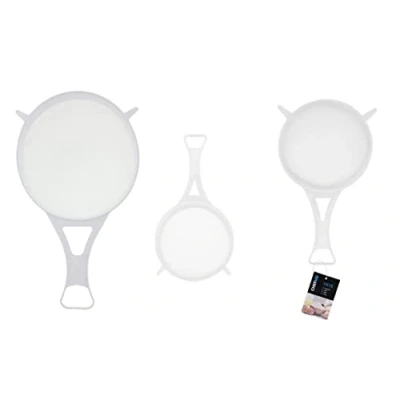 Image of Chef Aid Nylon Mesh Strainer Set, 3 White Plastic Seieve Ideals for Draining, Straining and Washing Pulse Beans, Vegatable, Fruit, Rice Much More, BPE Free Dishwasher Safe