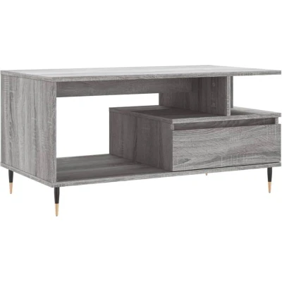 Image of vidaXL Modern Grey Sonoma Coffee Table Engineered Wood with Drawer Storage and Metal Legs for Living Room 90x49x45 cm