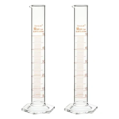 Image of stonylab Graduated Cylinder, 2 Pack B Grade Borosilicate Glass Cylinder with Stable Hexagonal Base, 50 ml