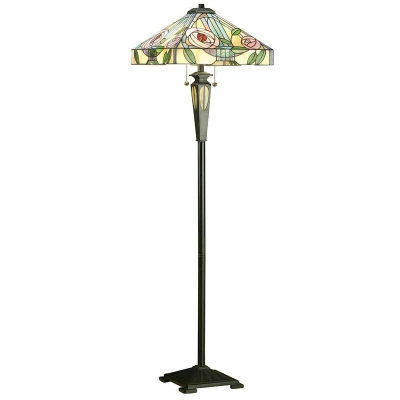 Image of Willow 2 Light Floor Lamp Dark Bronze, Tiffany Style Glass, E27