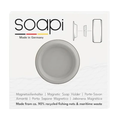 Image of Floating Soap Holder Magnetic for No Drilling Required Sustainable Made From Recycled Fishing Nets Grey