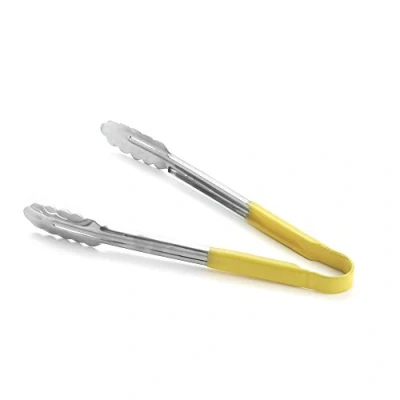 Image of Colour Coded Stainless Steel Tongs 12inch Yellow Buffet Tongs, Multipurpose Food Service Scalloped