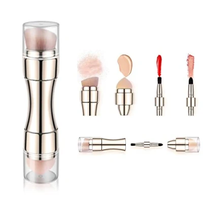 Image of Bling Toman 4 in 1 Makeup Brush,Makeup Sponge,Blush Blending,Eyeshadow,Eyebrow&amp;Liner Lip Face Foundation Mini Travel Brushes Retractable Brush Set (gold brush)