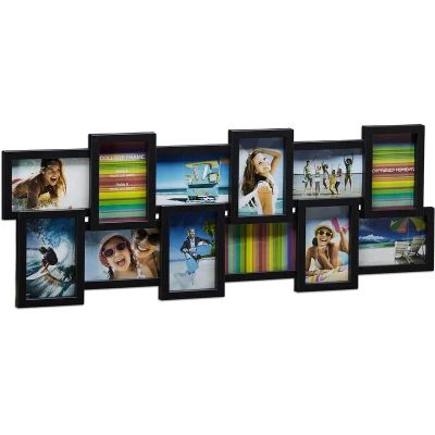 Image of Relaxdays Picture Frame Collage, Photo Gallery for 12 Pictures, XL Hanging Frame, Multi Photo, Black