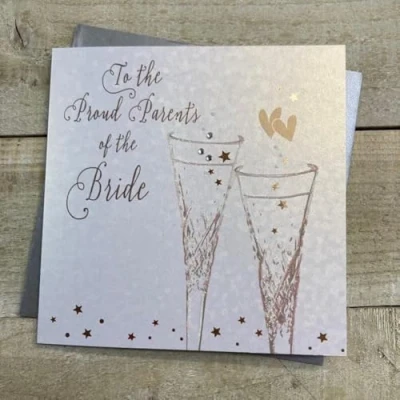 Image of White Cotton Cards TO THE PARENTS OF BRIDE FLUTES, WEDDING CARD, HANDMADE (B110 B)